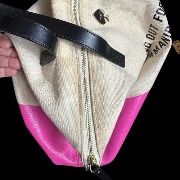 Kate Spade New York Tote/travel Bag Pink and Cream Cotton Canvas Large - Picture 11 of 16
